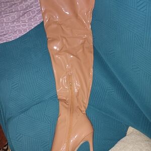 Liliana Patent Over-The-Knee Stiletto Boot in Tan
